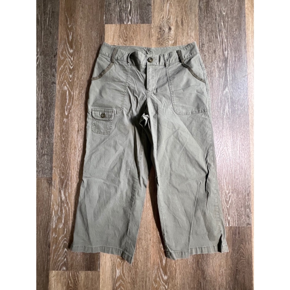 Dockers Cargo Pants Womens 4 Green Cropped Wide Leg Utility Cotton Stretch